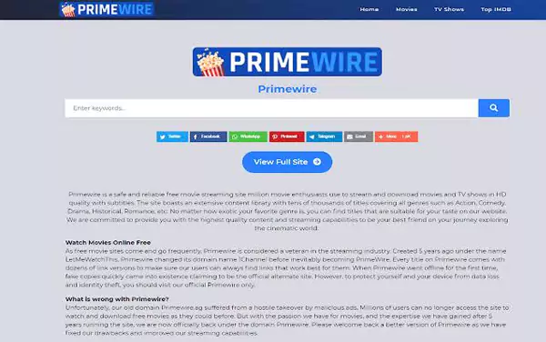 PrimeWire Homepage