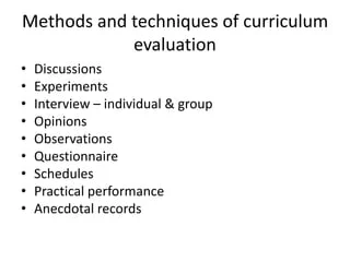 Methods of curriculum evaluation 