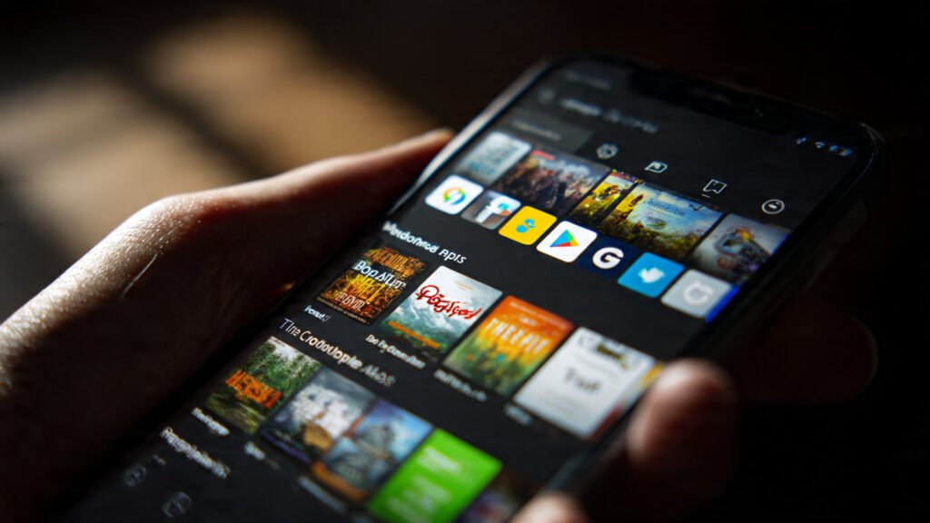 A close-up of a smartphone with TheTVApp displayed in the app store for download.