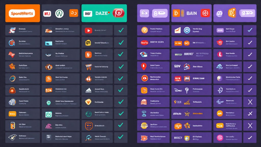 A comparison table showing free vs. paid sports streaming services with pros and cons.