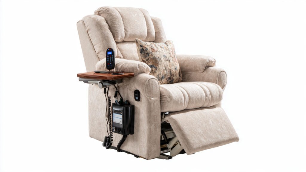 Lift chair for the elderly providing mobility support for standing and sitting.