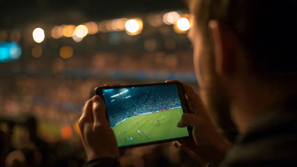 A person watching live sports on their phone.