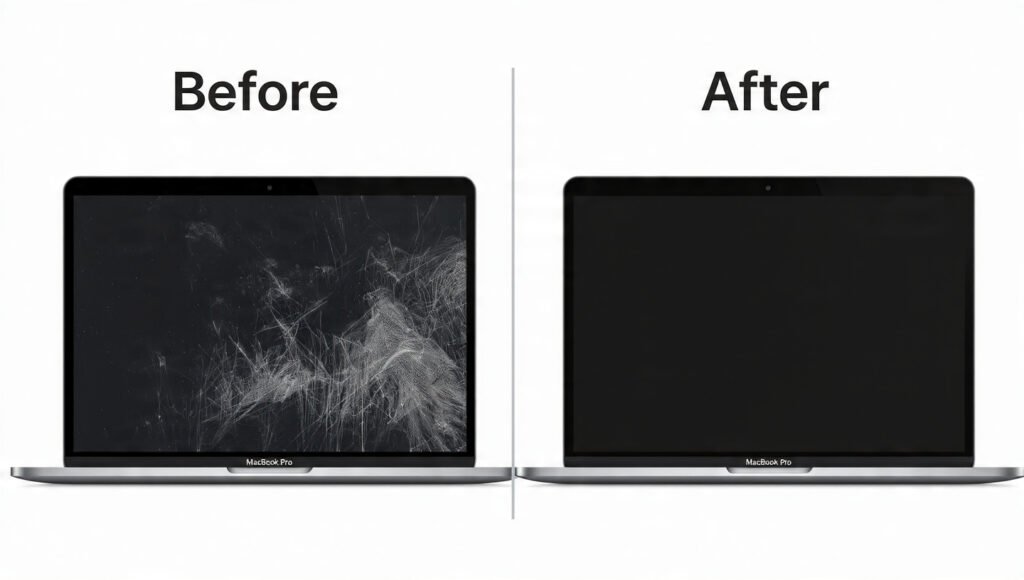 MacBook Pro running a screensaver to prevent display burn-in