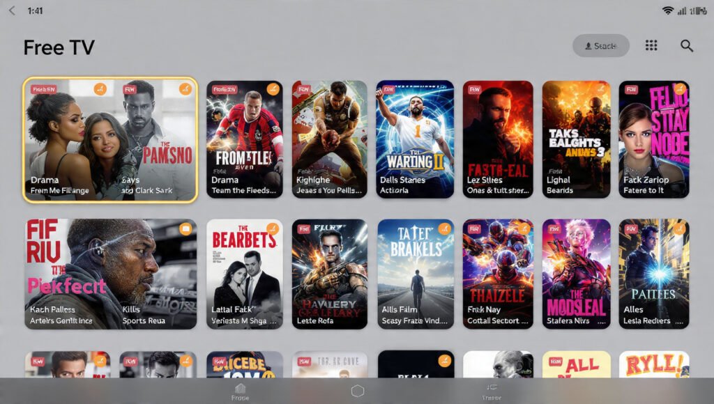 TheTVApp interface showing free TV content such as popular TV shows and movies.